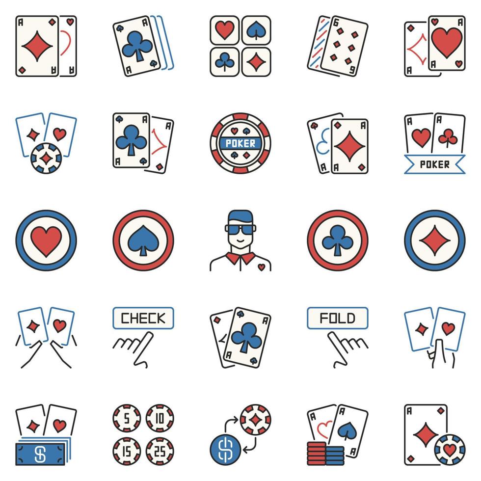 iconos de colores de póquer. vector jugando a las cartas concepto creativo signos