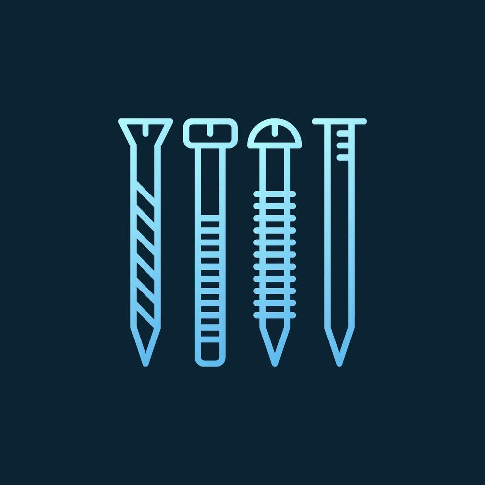 Screw and nail vector concept outline blue icon in outline style