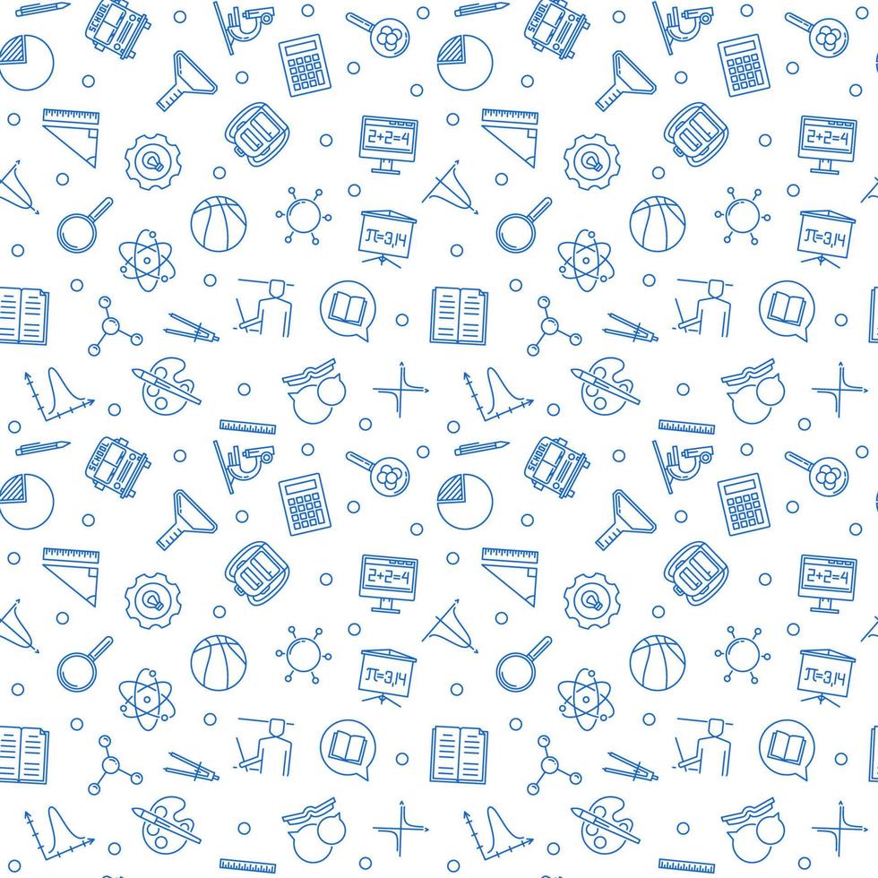 Seamless vector pattern with School blue linear icons