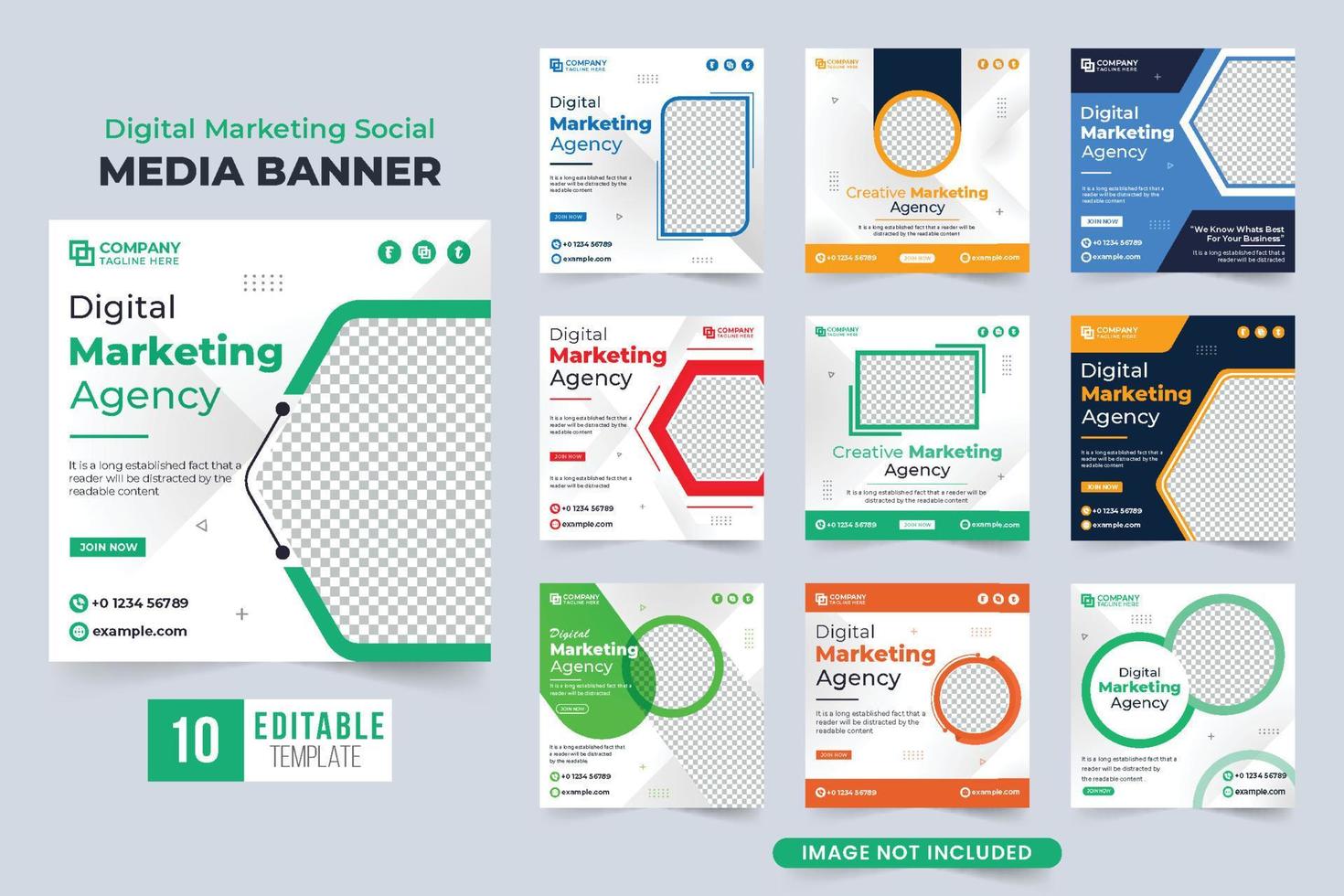 vector de conjunto de banner web de promoción de negocios moderno con formas abstractas. agencia de marketing digital colección de publicaciones en redes sociales para publicidad. diseño de paquete de plantilla de agencia de marketing profesional.