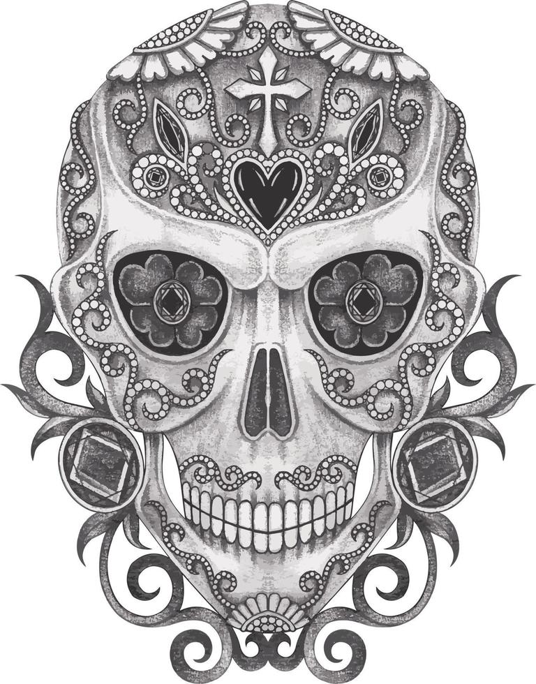 Art skull day of the dead. Hand drawing and make graphic vector. vector