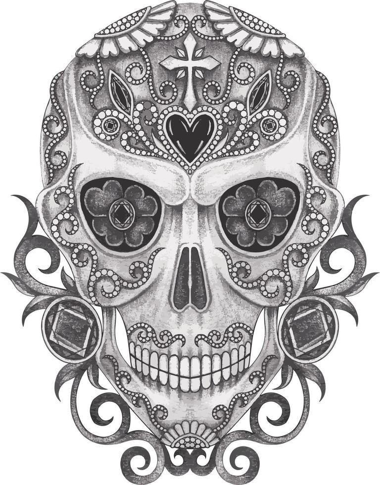 Art skull day of the dead. Hand drawing and make graphic vector. vector