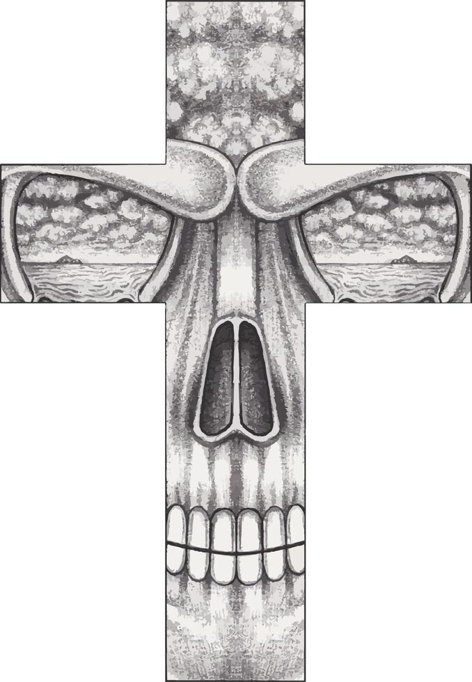 Art surreal cross tattoo. Hand drawing and make graphic vector. vector