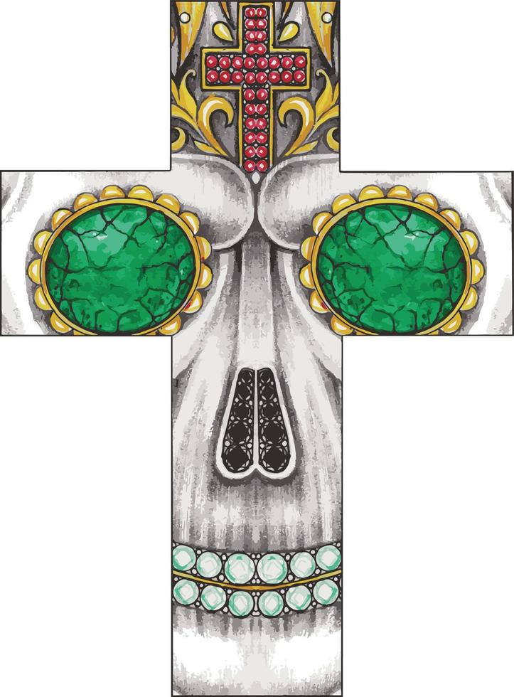 cruz de calavera de fantasía de arte. dibujo a mano y hacer vector gráfico.