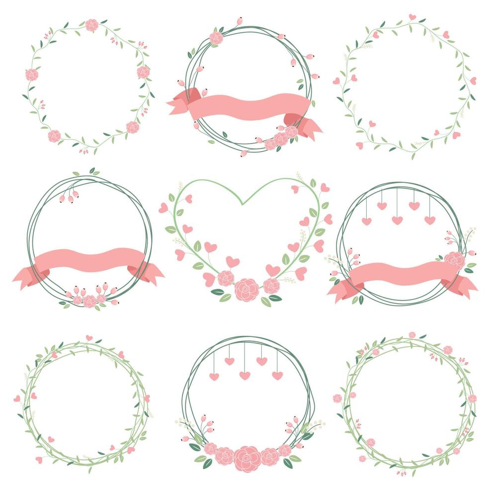 minimal valentines wreath in pastel color vector