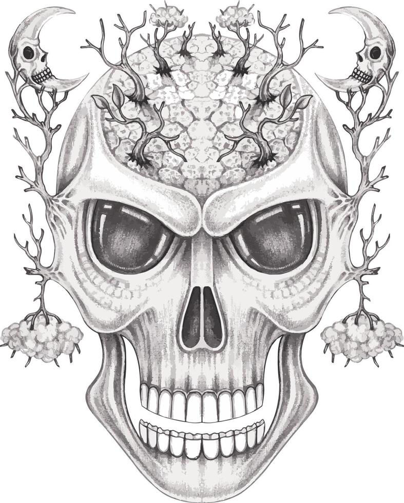 Art fantasy surreal skull.Hand drawing and make graphic vector. vector