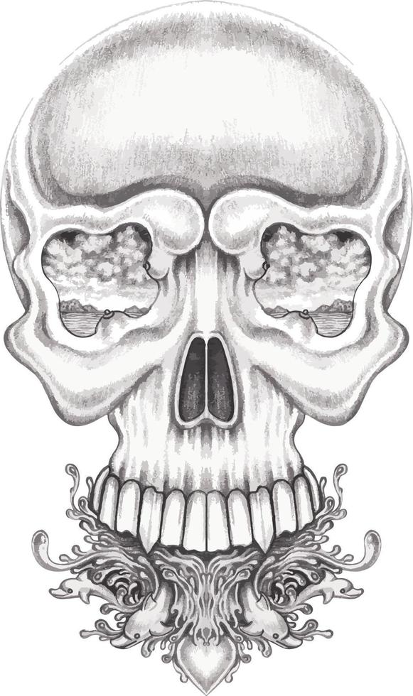 Art surreal skull.Hand drawing and make graphic vector. vector