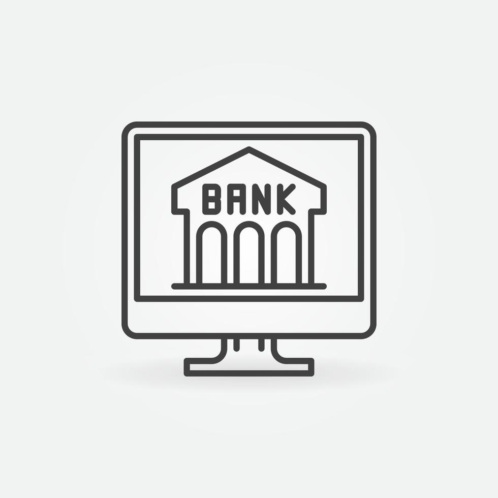 Online Banking linear icon. Bank Building on Display sign vector