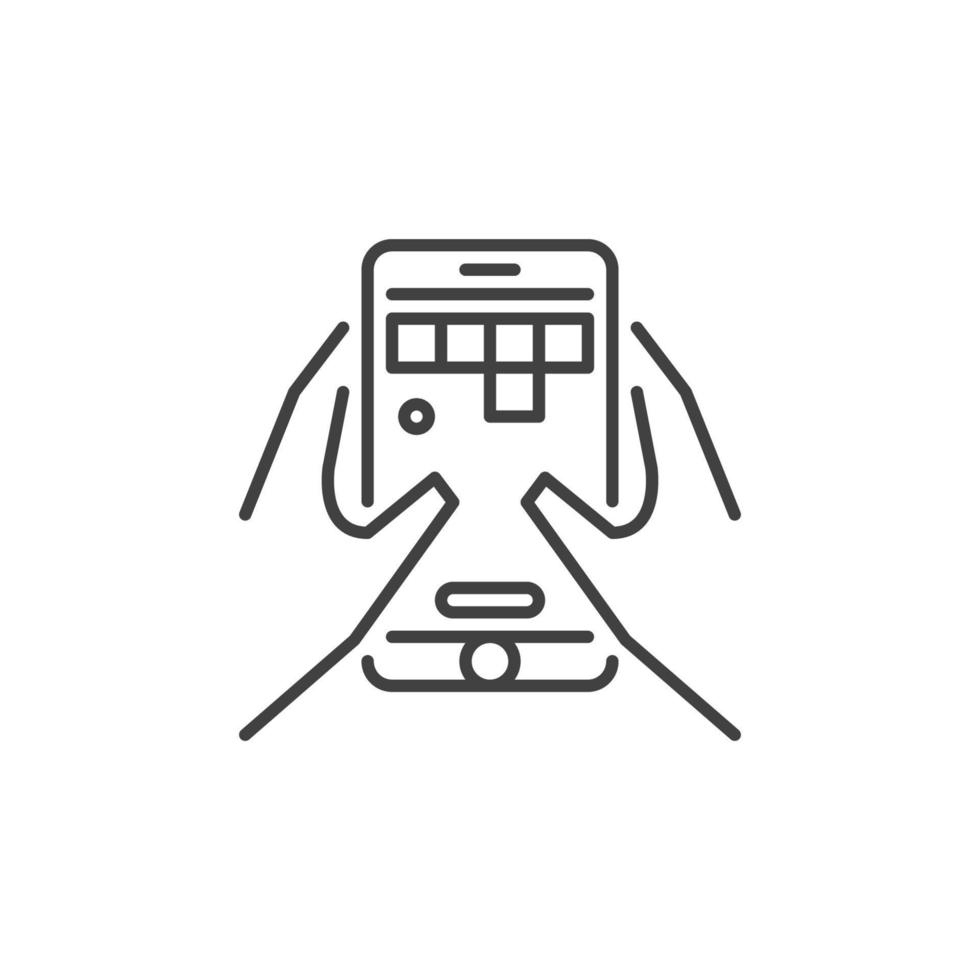 Smartphone with Game in hands vector outline icon