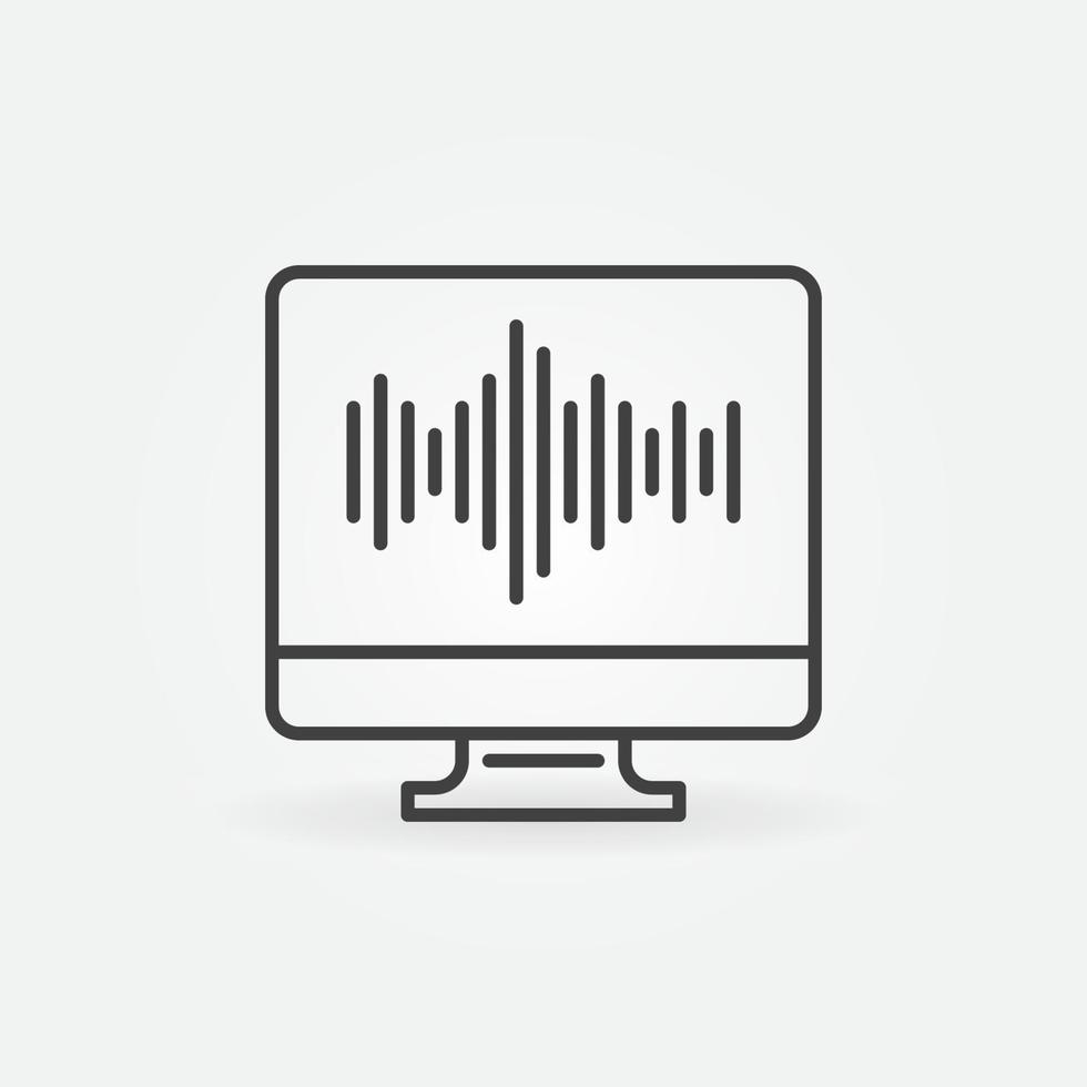 Sound wave on Computer Screen outline vector icon
