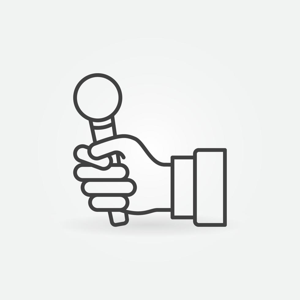 Hand holding Mic vector icon or sign in thin line style