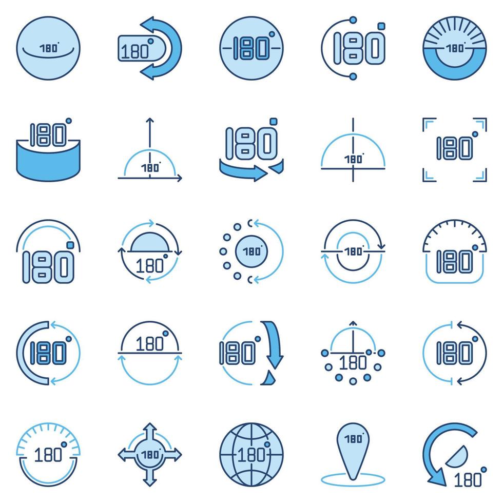 ángulo de 180 grados colección de iconos de vector azul