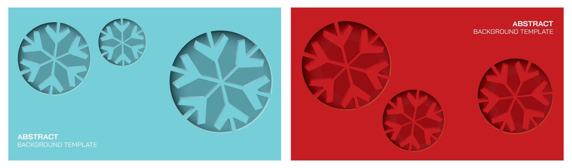 Set of abstract 3 dimension snowflake paper cut on blue and red background. vector