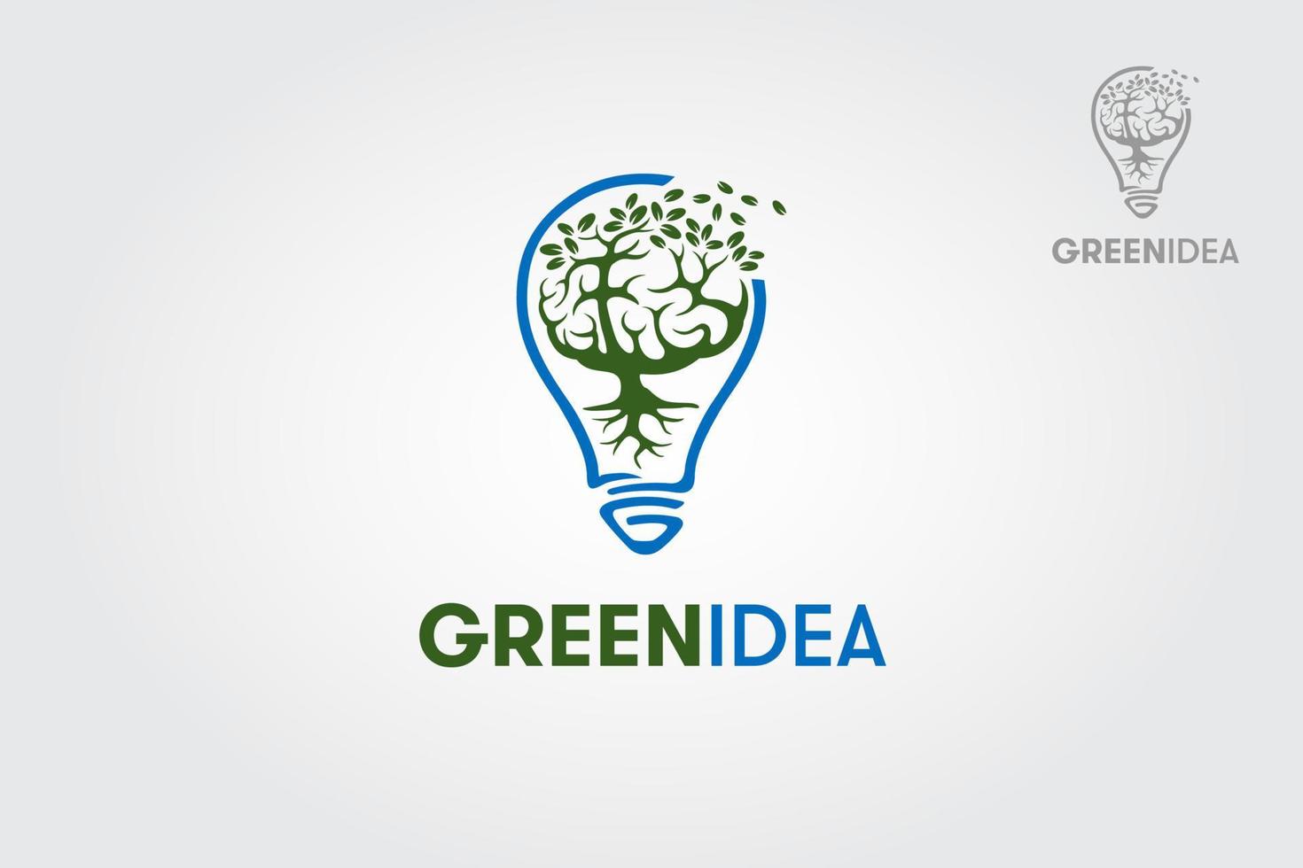 Green  Idea vector logo. This is a minimalist modern logo featuring a light-bulb that includes a stylized shapes of tree.