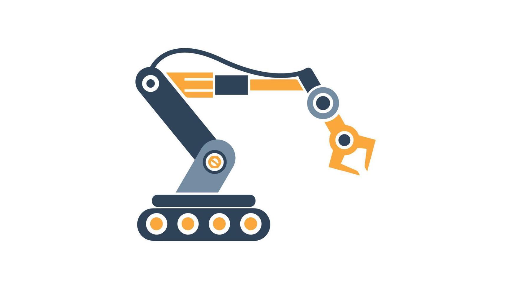 plantilla de diseño de logotipo de tecnología de automatización de brazo robótico azul oscuro y amarillo vector