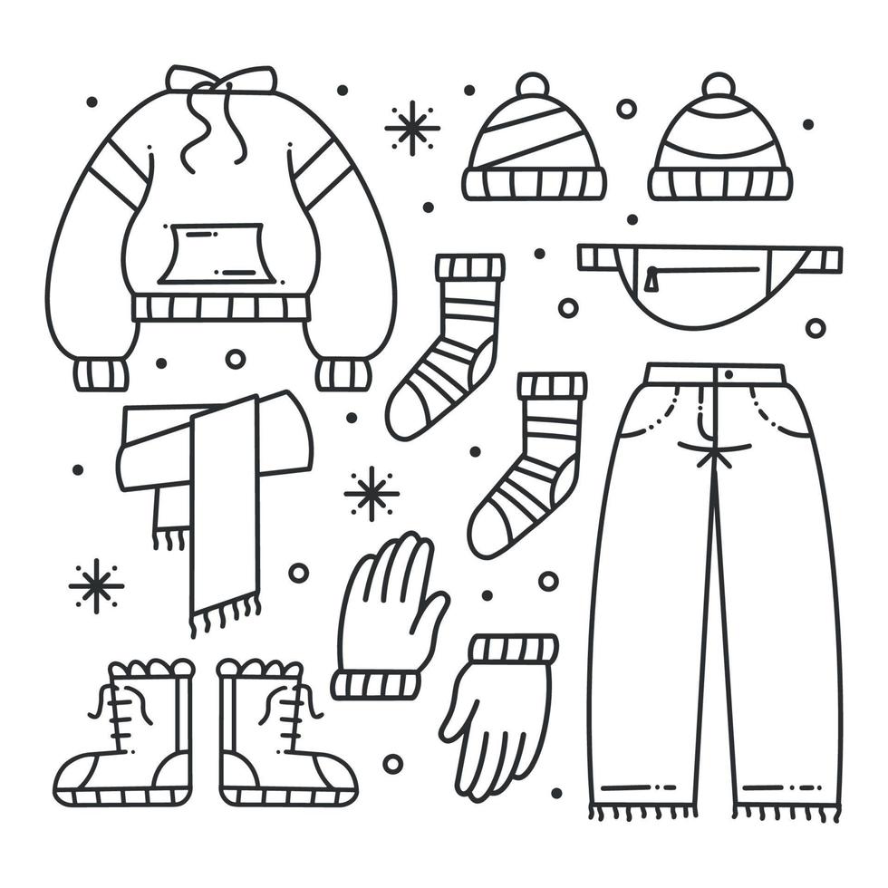 ropa de invierno dibujada y elementos esenciales para colorear 13093887 Vector Vecteezy