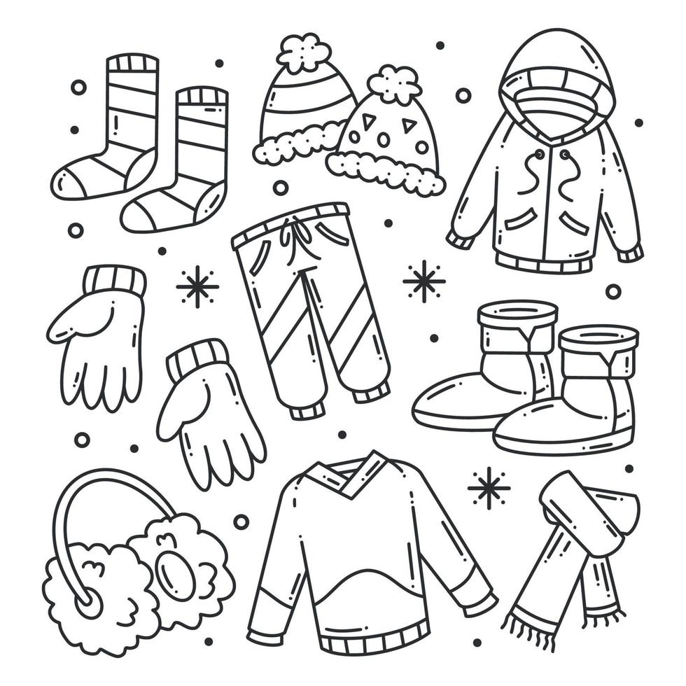Hand drawn winter clothes for coloring 13093891 Vector Art at Vecteezy
