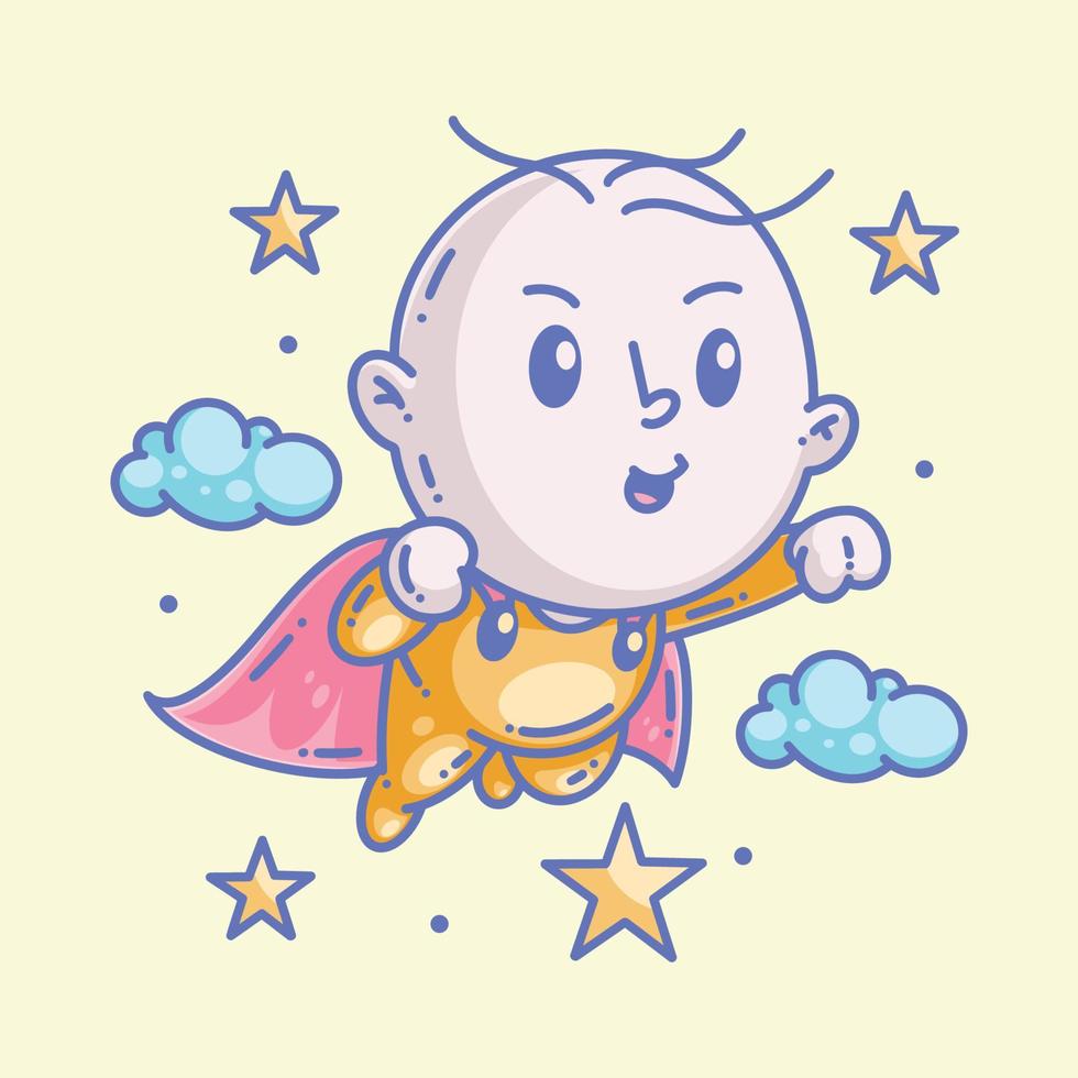 Cute baby boy is flying to be a superhero full color vector