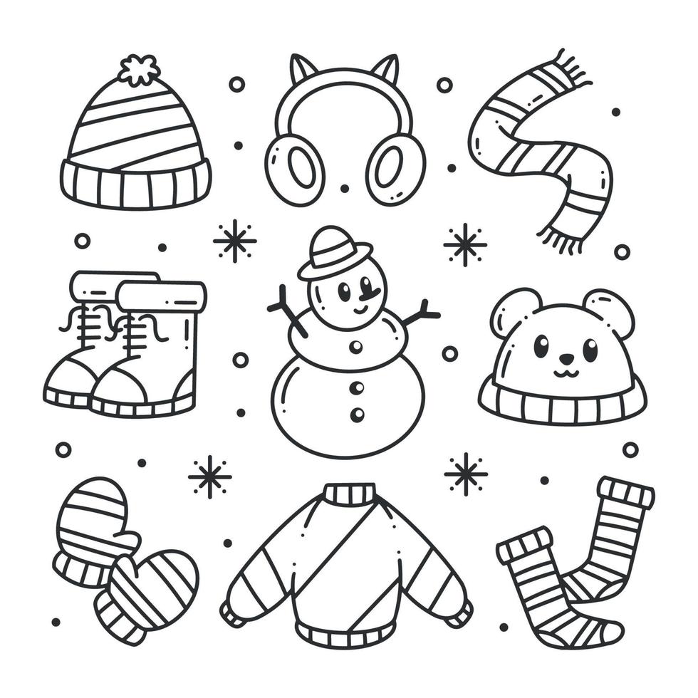 Hand drawn winter clothes and essentials for coloring 13093898 Vector Art  at Vecteezy