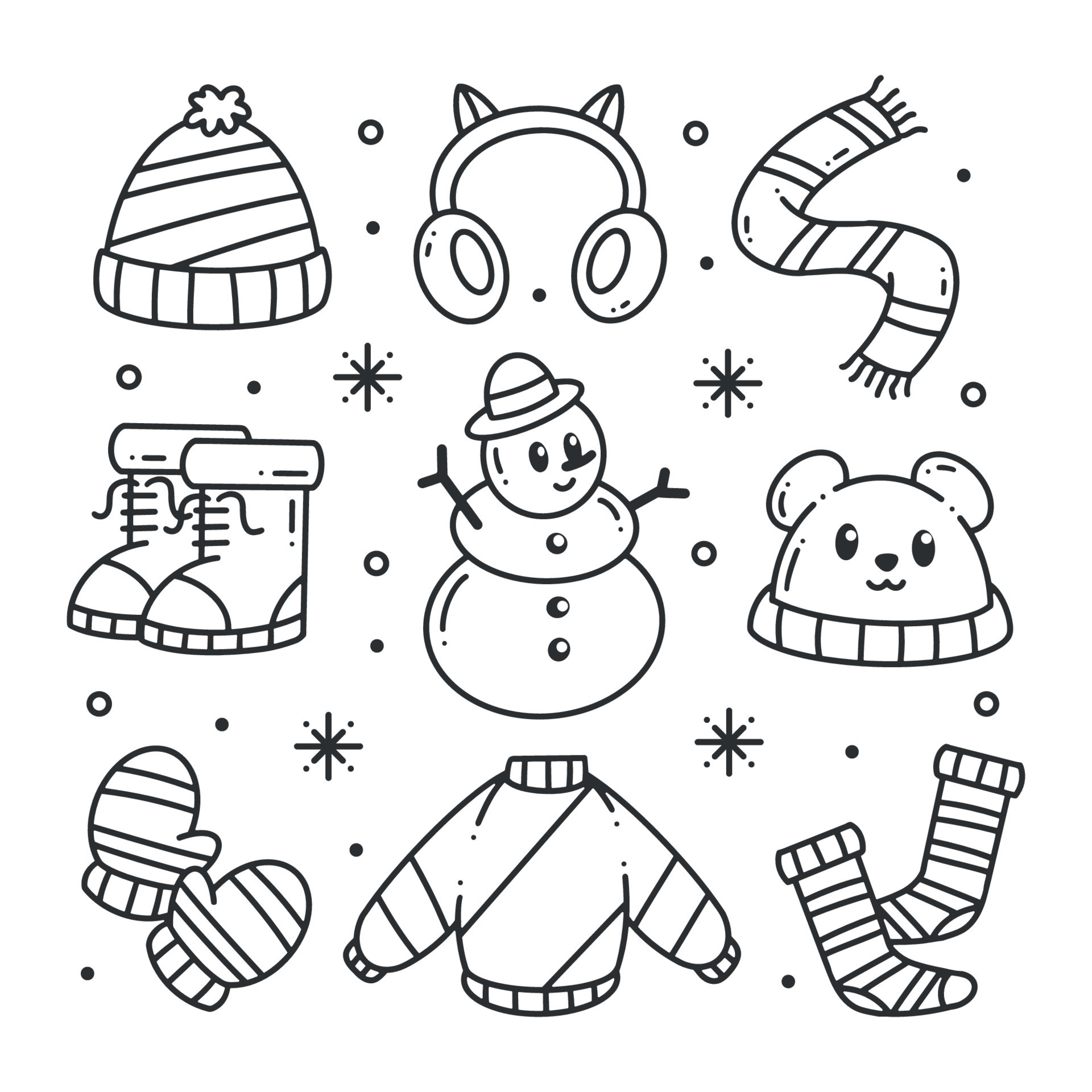 Hand drawn winter clothes and essentials for coloring 13093898 Vector ...