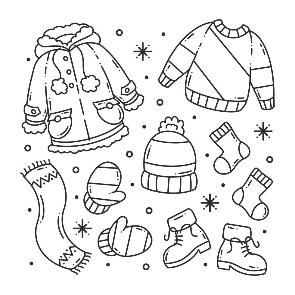 Winter clothes and essentials for coloring vector