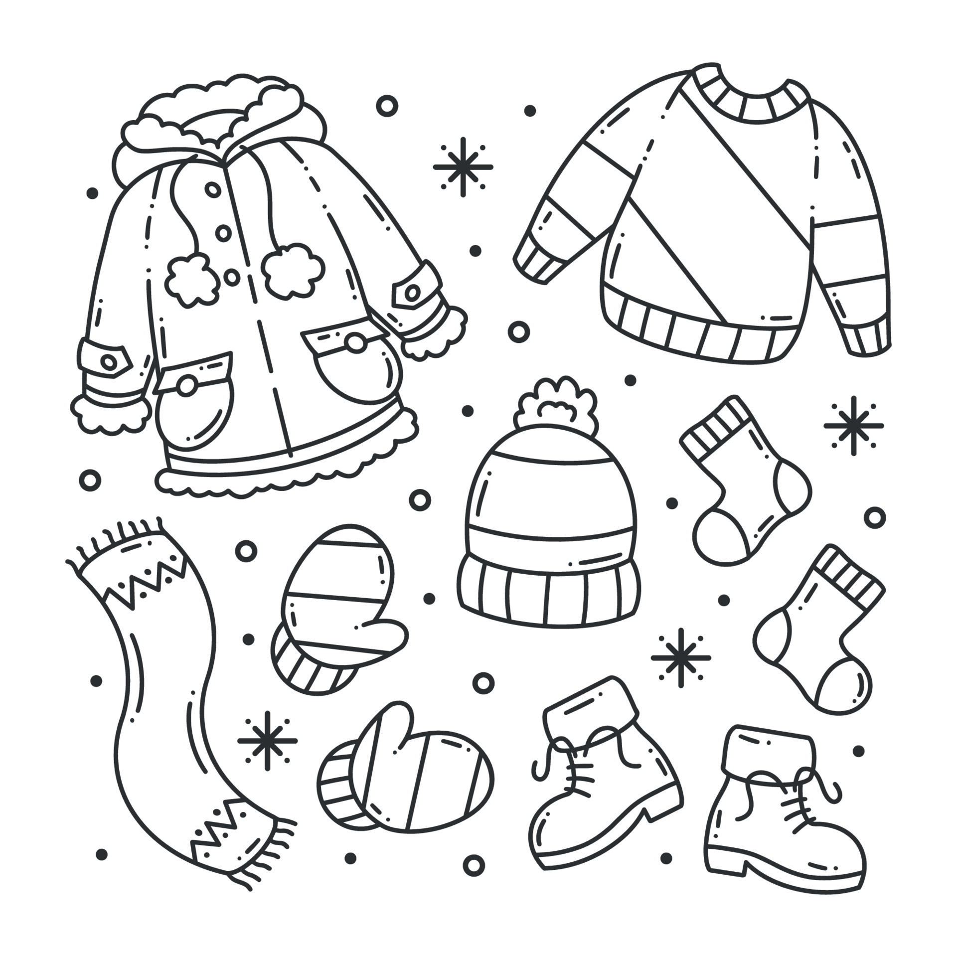 Winter clothes and essentials for coloring 13093899 Vector Art at Vecteezy