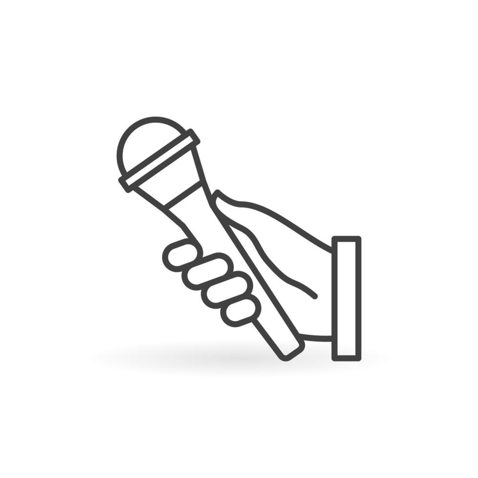 Hand Holding Mic outline vector concept minimal icon