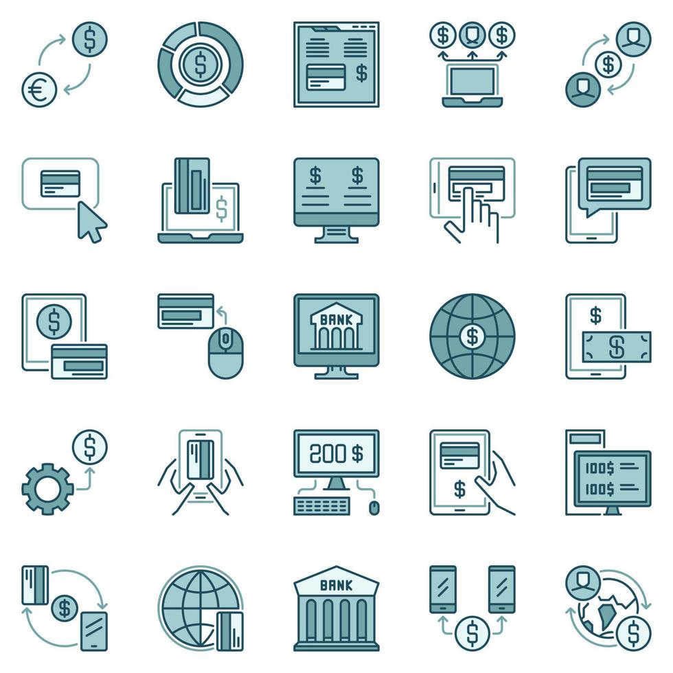 Online Banking colored vector concept icons set