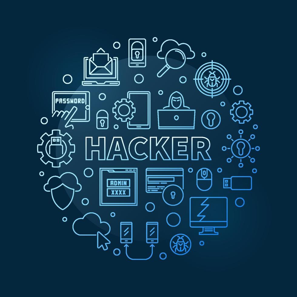 vector hacker concepto circular esquema azul ilustración moderna
