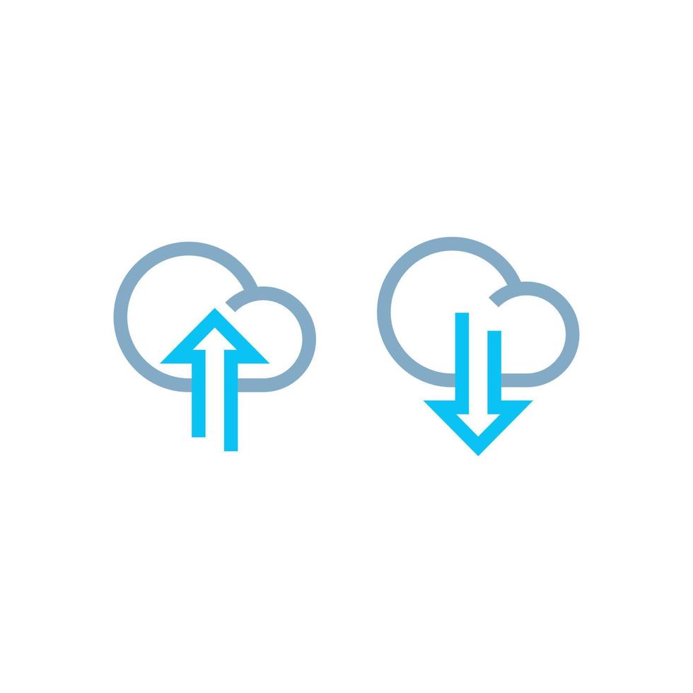 Upload and Download Cloud Illustration Outline Blue Line Icon Symbol Template Vector