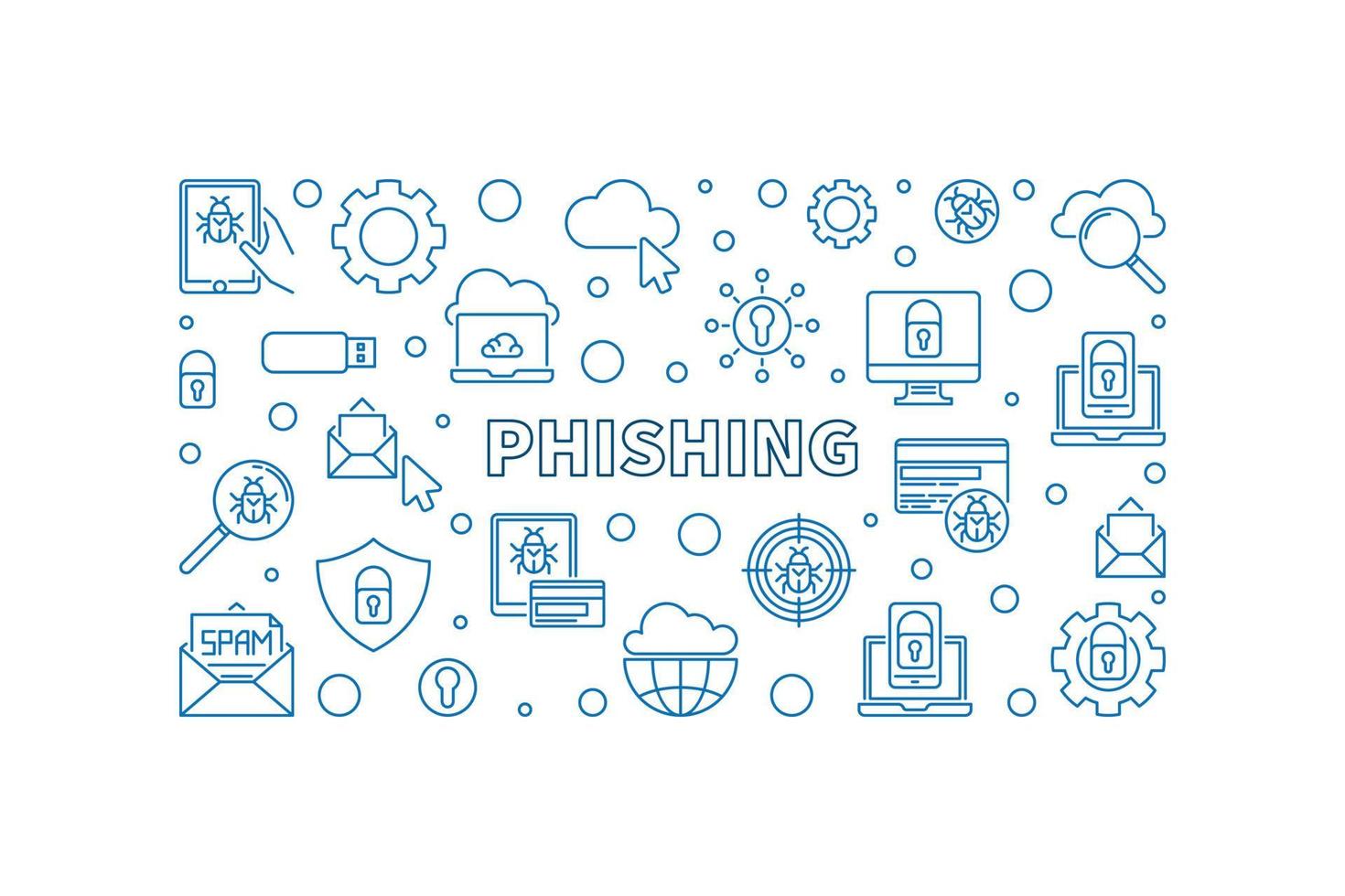 Phishing vector concept outline horizontal illustration