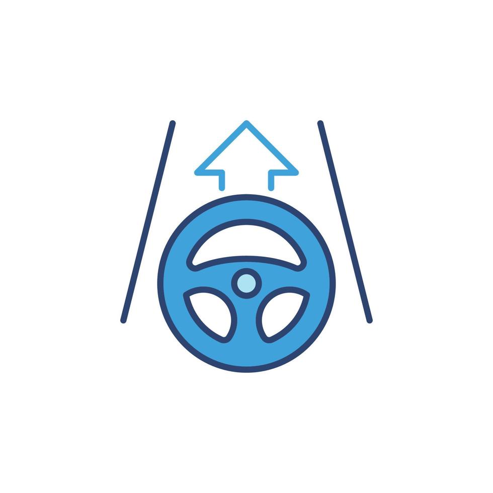 Steering Wheel with Arrow on the Road blue vector icon