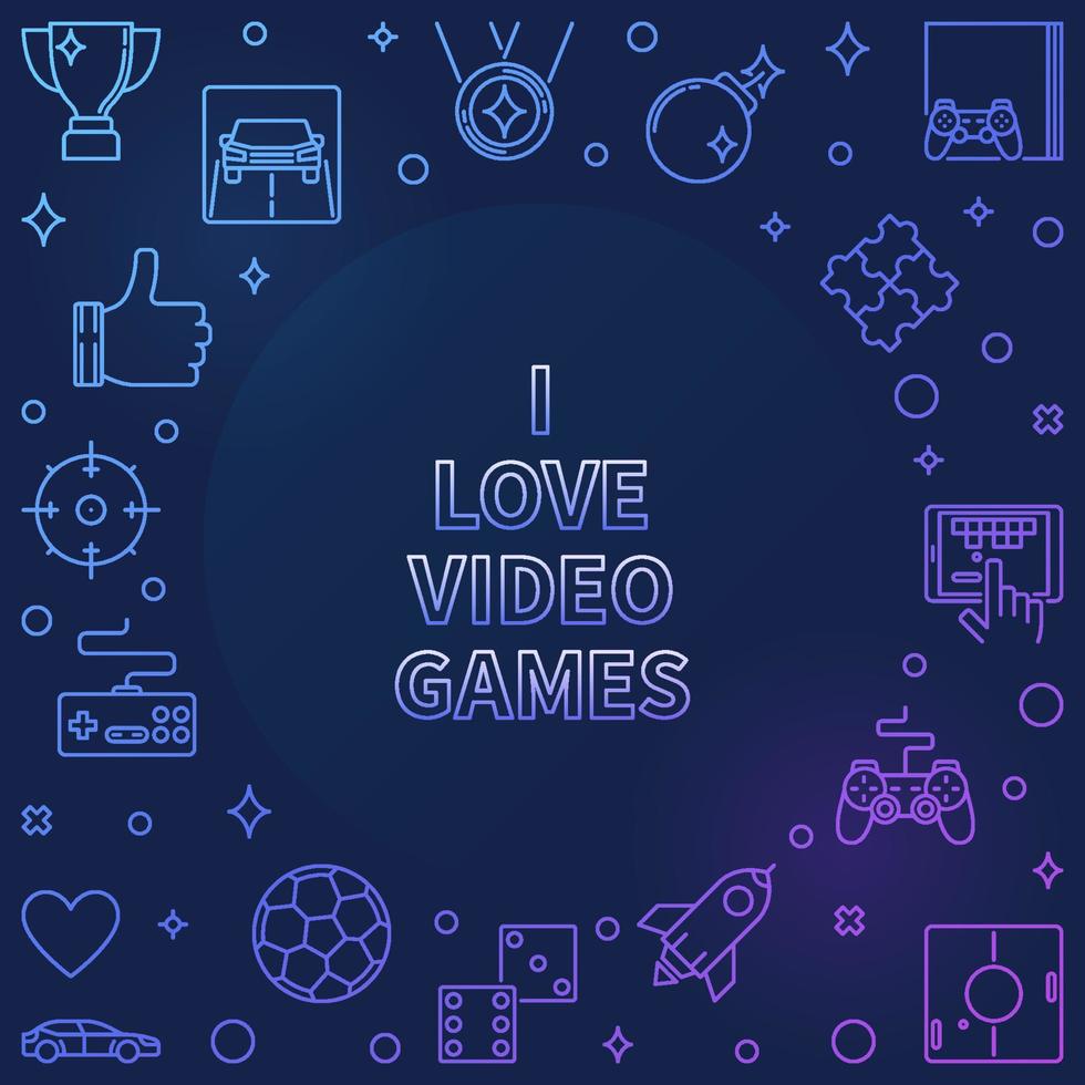 I Love Video Games linear colored frame - vector Game illustration