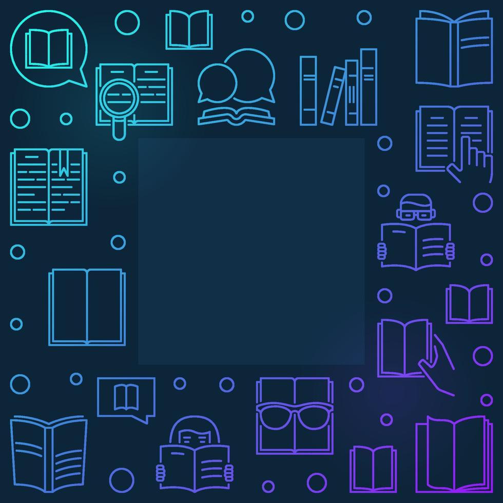 Book Library outline colorful frame - vector linear illustration