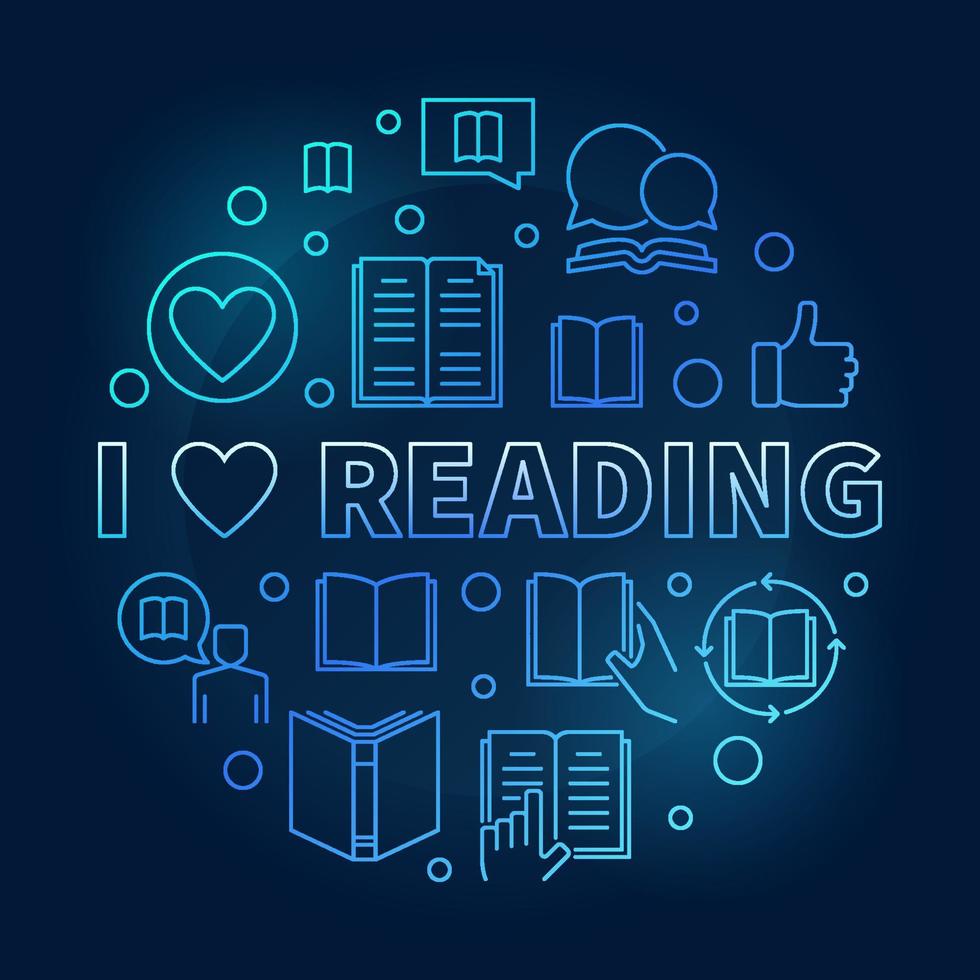 I love reading concept blue circular outline vector illustration