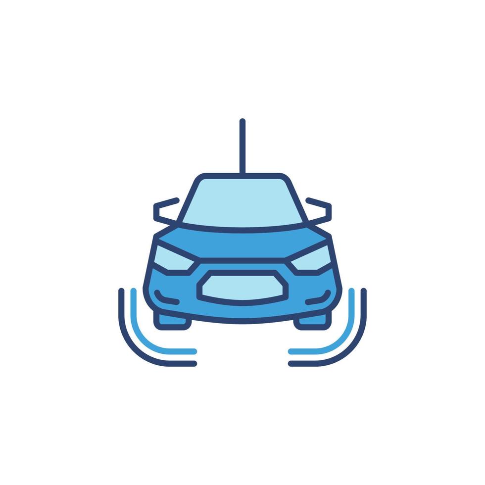 concepto de vector de coche autónomo icono azul - vista frontal