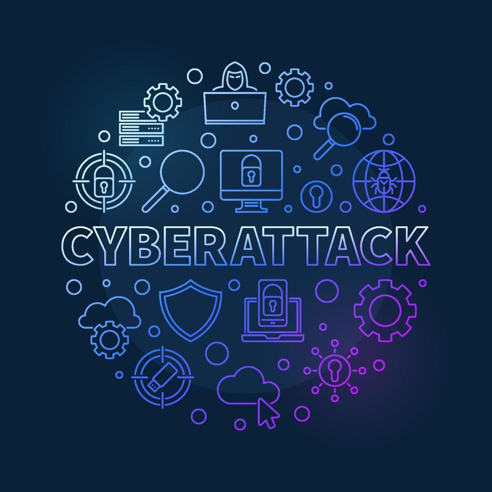 Vector Cyberattack round concept linear colorful illustration