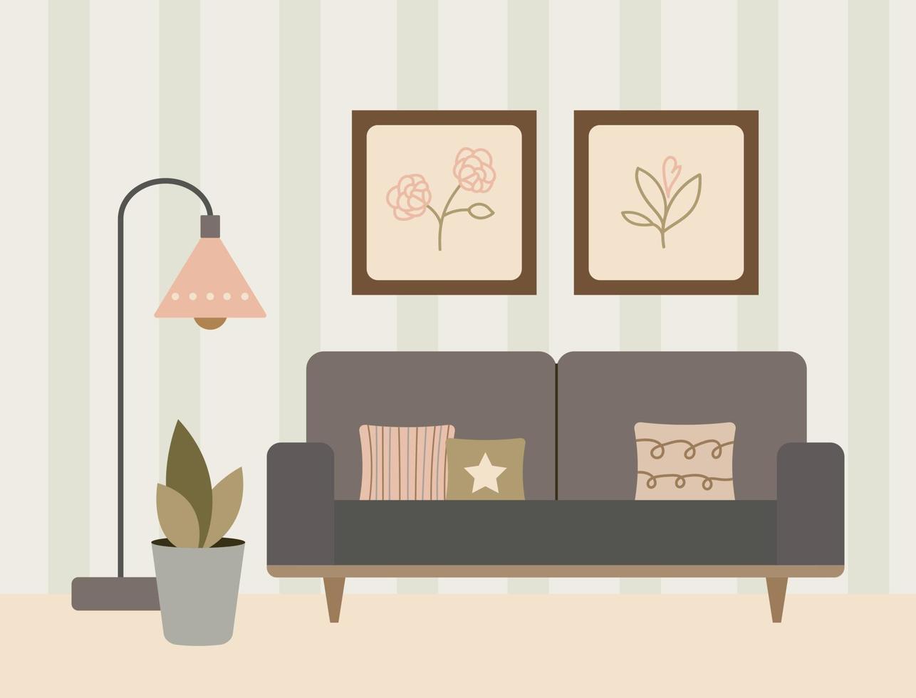 Cozy Living Room Interior Vector Illustration