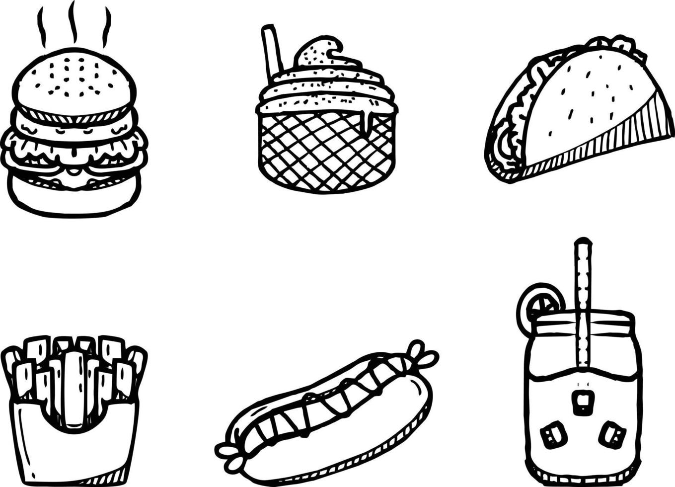 colección de vectores de ilustración de alimentos con estilo doodle