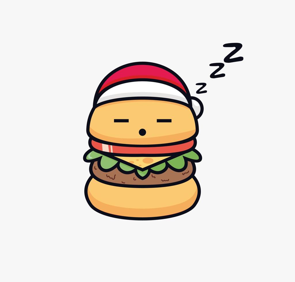 hamburguesa de personaje de dibujos animados para dormir. ilustración vectorial de comida rápida aislada en un fondo blanco. vector