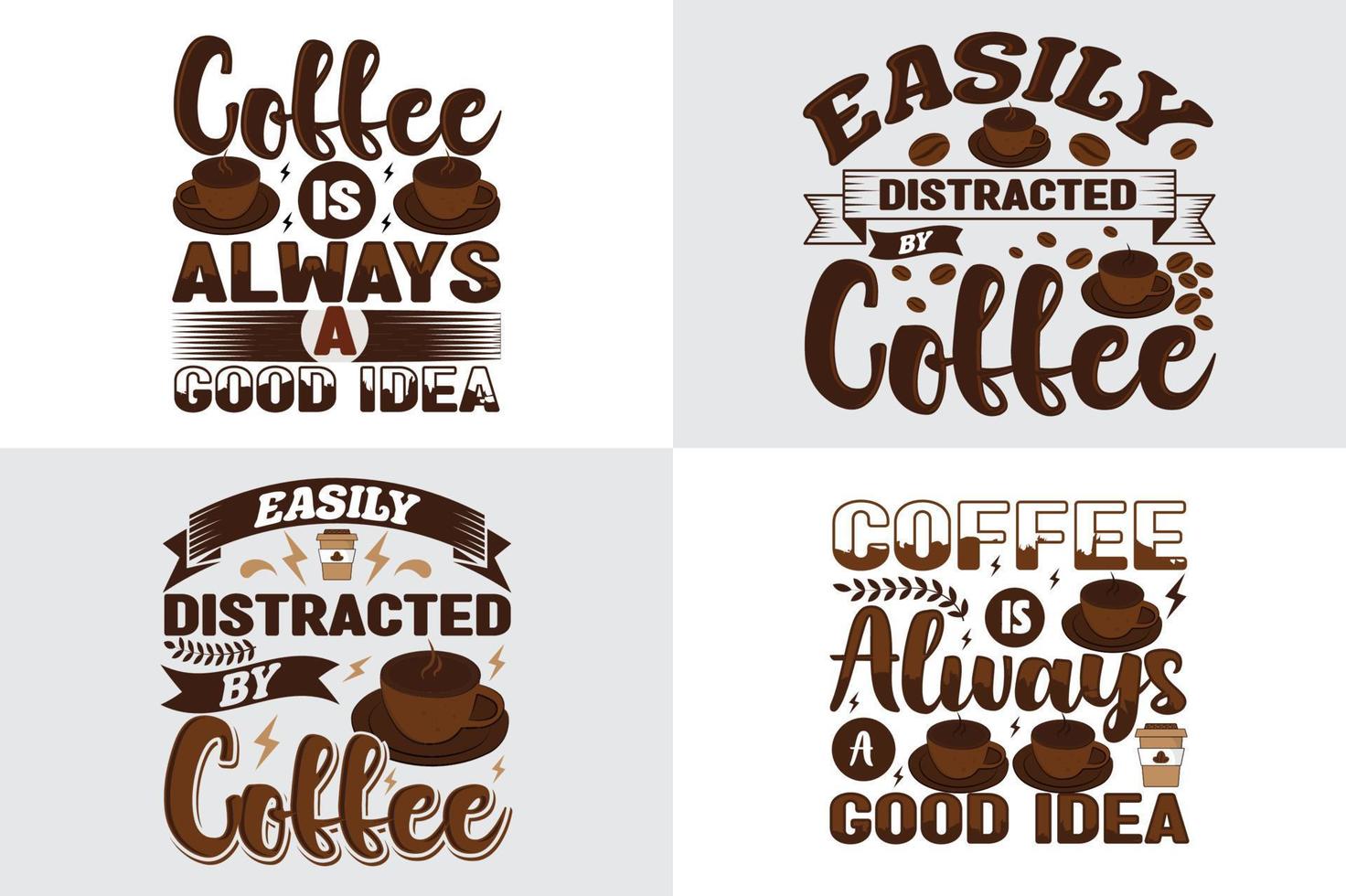 paquete de diseño de camiseta de café, conjunto de citas de diseño de camiseta de café, paquete de diseño de camiseta de granos de café vector