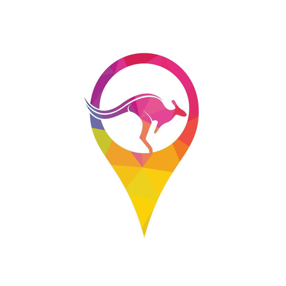 Kangaroo vector logo with gps pointer design. Kangaroo and GPS vector logo design template.