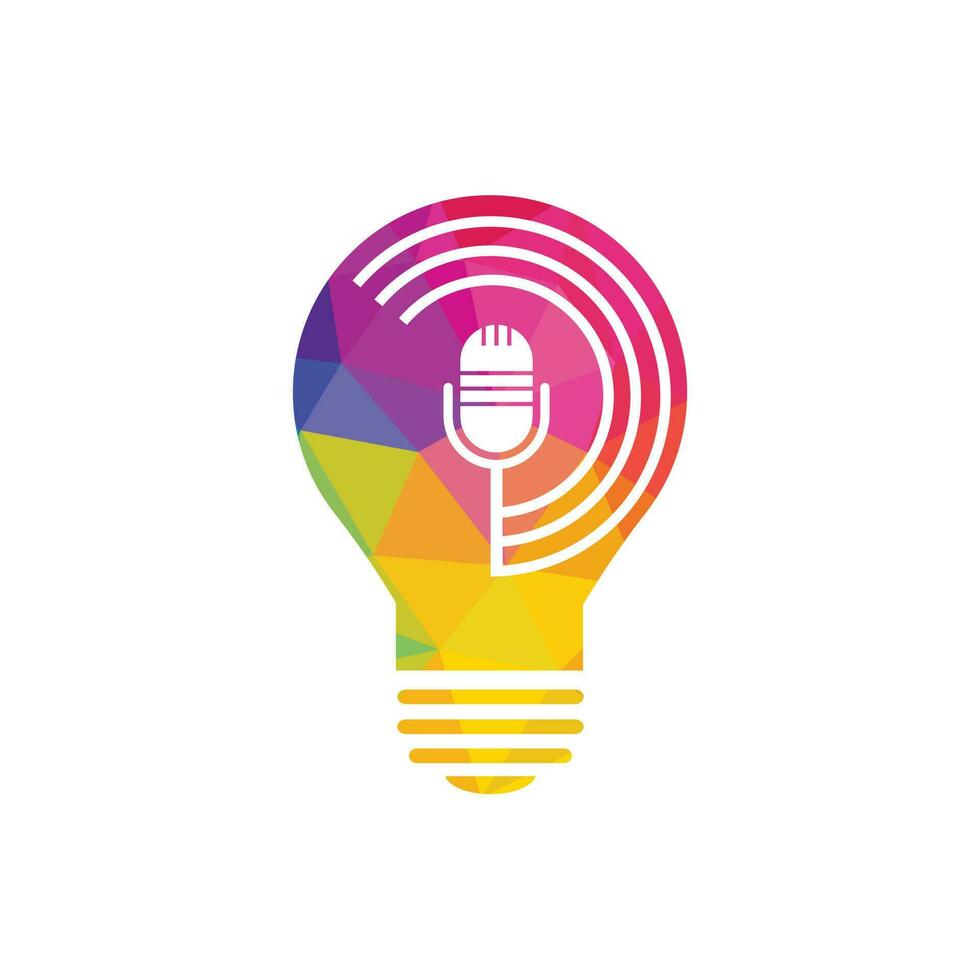 Podcast and bulb lamp logo design. Studio table microphone with broadcast icon design. vector