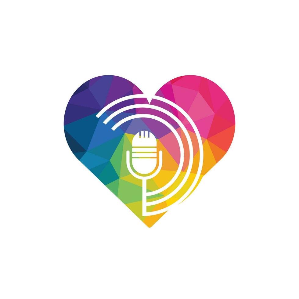 Love Podcast logo design. Studio table microphone with broadcast icon design. vector