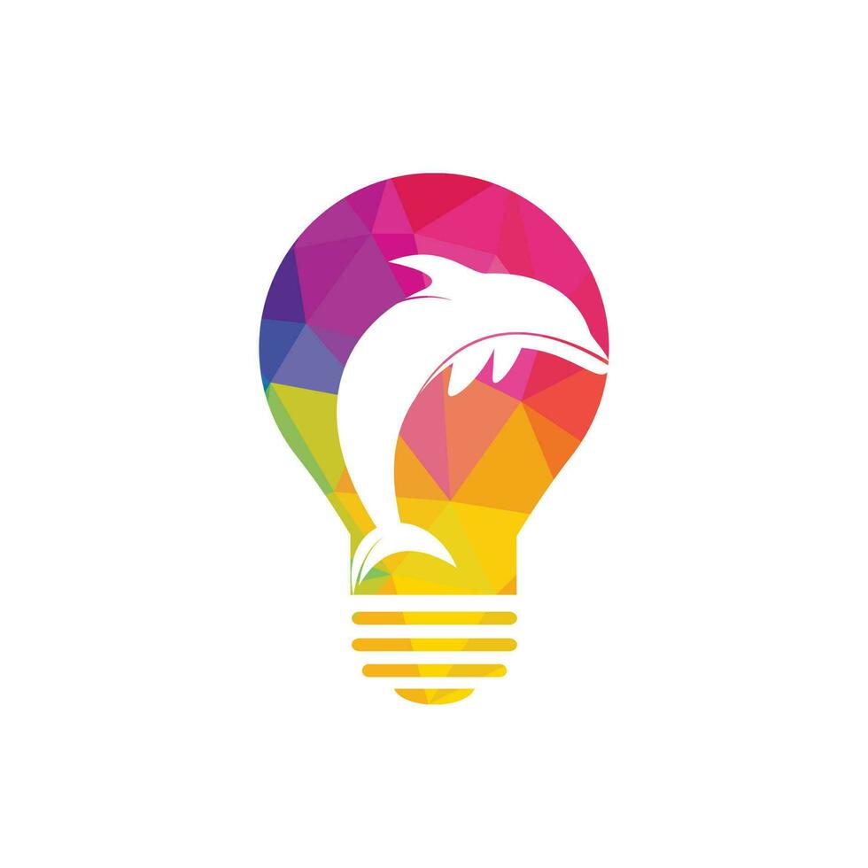 Dolphin and bulb vector logo design. Dolphin and bulb lamp icon simple sign. Creative fishing business idea concept.