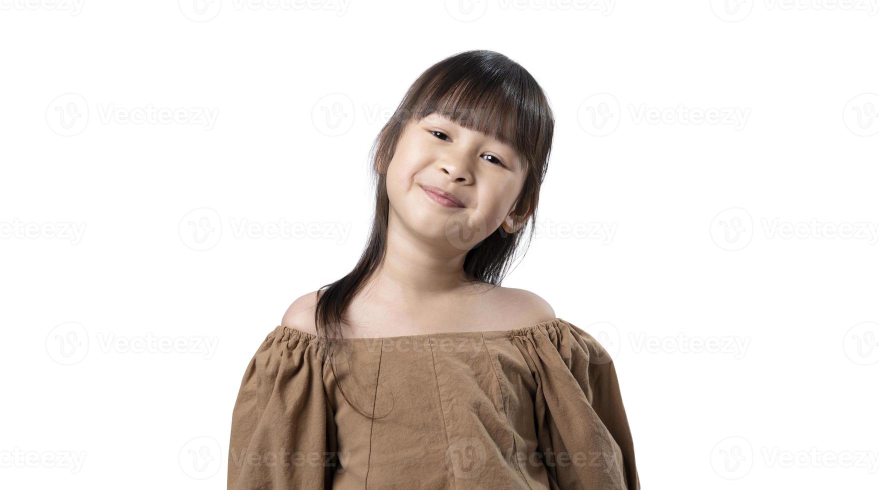 Portrait of smiling young happy asian girl, isolated on white background with clipping path. photo