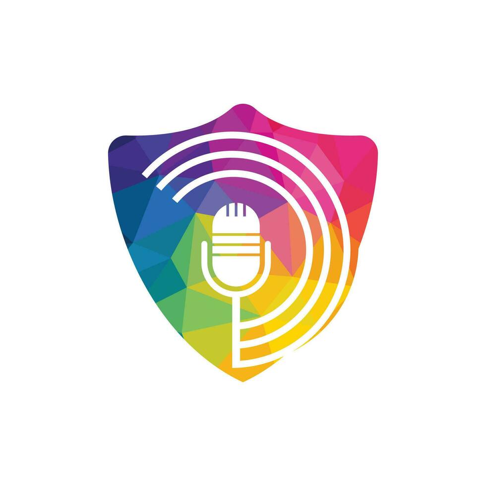 Podcast logo design. Studio table microphone with broadcast icon design. vector