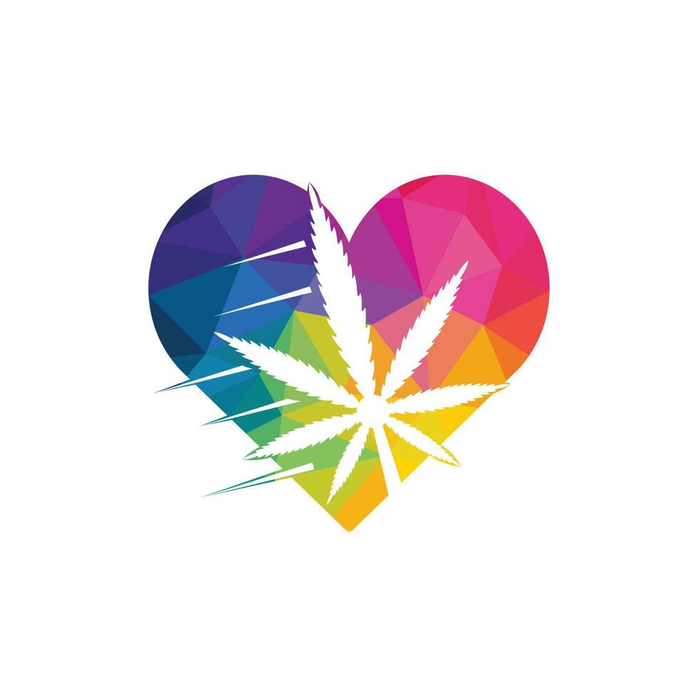 Love Cannabis leaf vector logo design. Marijuana leaf and heart logo design template vector illustration.