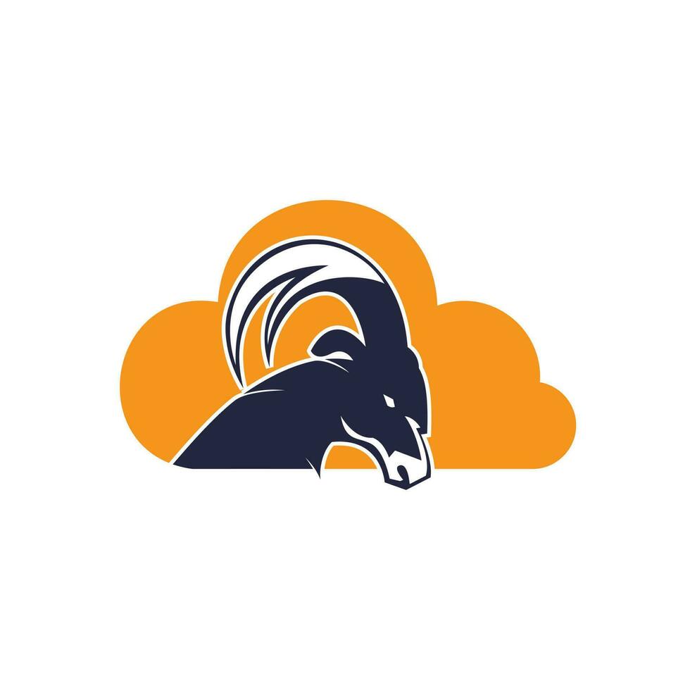 diseño de logo de cabra y nube. diseño de logotipo de vector de cabra de montaña.