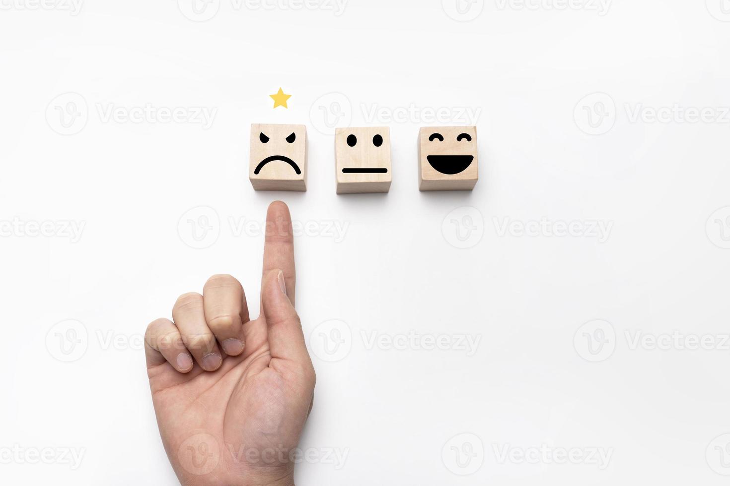 Customers who are dissatisfied with poor service quality give low ratings and negative feedback in survey, poll or questionnaire. Bad review, bad service dislike bad quality, low rating, photo